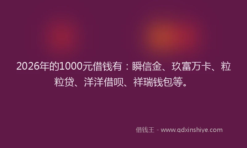 2026年的1000元借钱有:瞬信金、玖富万卡、粒粒贷、洋洋借呗、祥瑞钱包等。