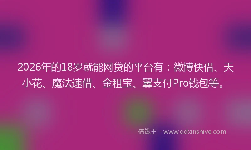 2026年的18岁就能网贷的平台有：微博快借、天小花、魔法速借、金租宝、翼支付Pro钱包等。
