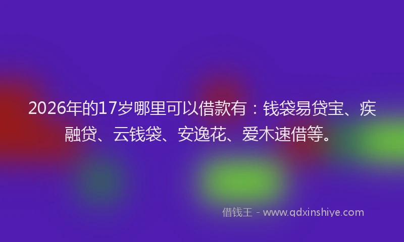 2026年的17岁哪里可以借款有:钱袋易贷宝、疾融贷、云钱袋、安逸花、爱木速借等。