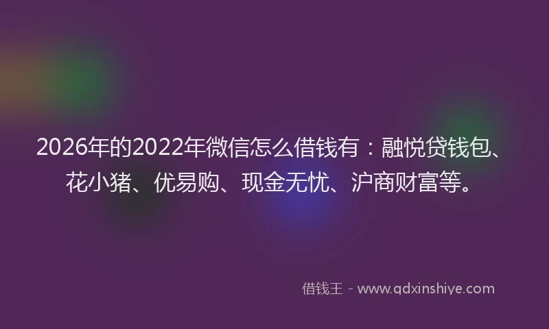 2026年的2022年微信怎么借钱有：融悦贷钱包、花小猪、优易购、现金无忧、沪商财富等。