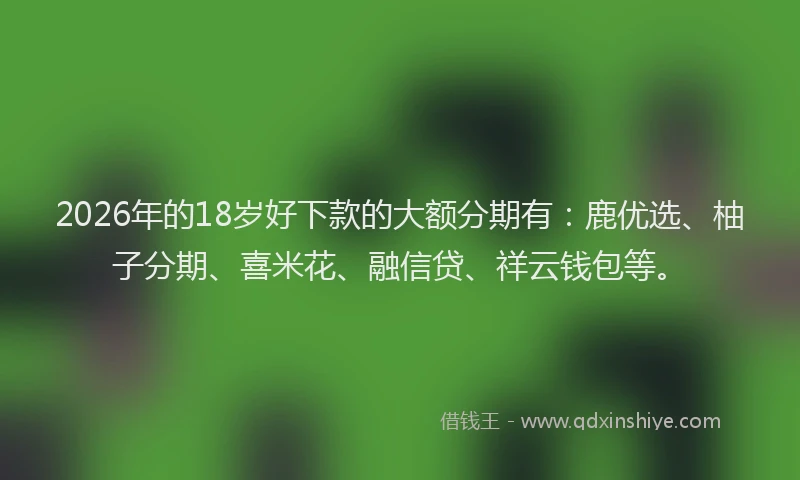 2026年的18岁好下款的大额分期有：鹿优选、柚子分期、喜米花、融信贷、祥云钱包等。