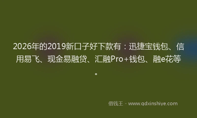 2026年的2019新口子好下款有:迅捷宝钱包、信用易飞、现金易融贷、汇融Pro+钱包、融e花等。