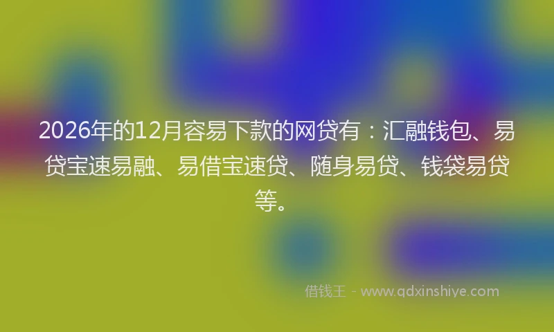 2026年的12月容易下款的网贷有:汇融钱包、易贷宝速易融、易借宝速贷、随身易贷、钱袋易贷等。