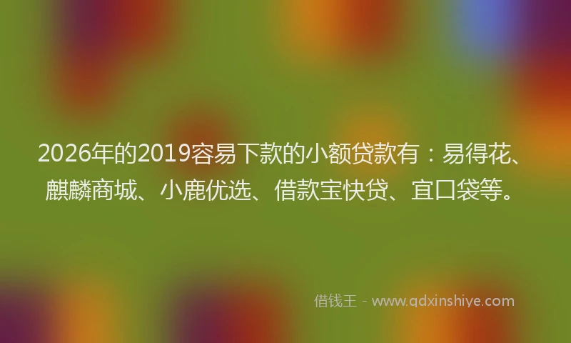 2026年的2019容易下款的小额贷款有：易得花、麒麟商城、小鹿优选、借款宝快贷、宜口袋等。