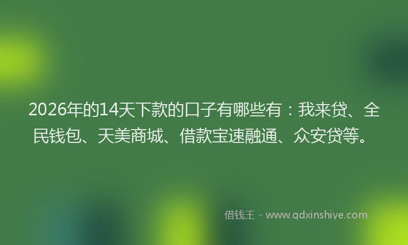2026年的14天下款的口子有哪些有:我来贷、全民钱包、天美商城、借款宝速融通、众安贷等。