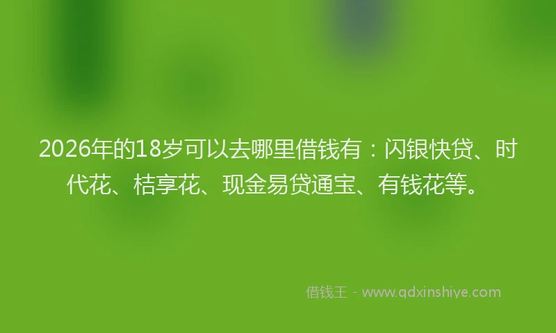 2026年的18岁可以去哪里借钱有：闪银快贷、时代花、桔享花、现金易贷通宝、有钱花等。