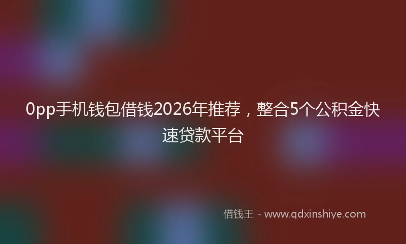 0pp手机钱包借钱2026年推荐，整合5个公积金快速贷款平台