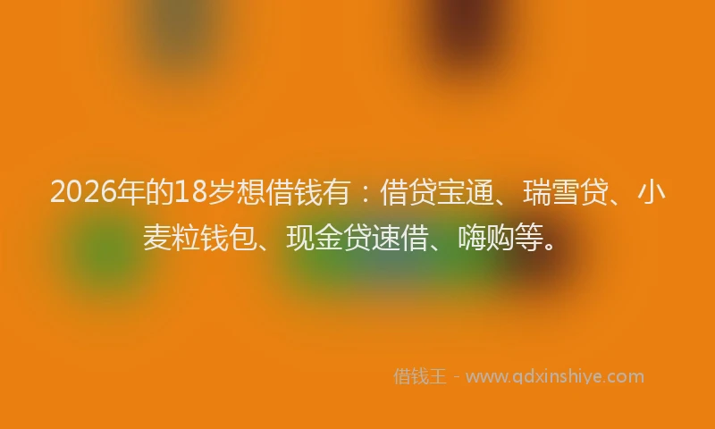 2026年的18岁想借钱有：借贷宝通、瑞雪贷、小麦粒钱包、现金贷速借、嗨购等。