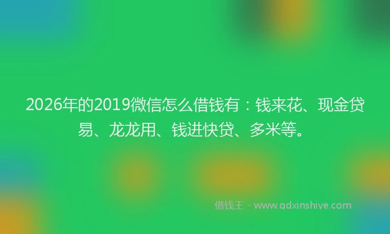 2026年的2019微信怎么借钱有:钱来花、现金贷易、龙龙用、钱进快贷、多米等。
