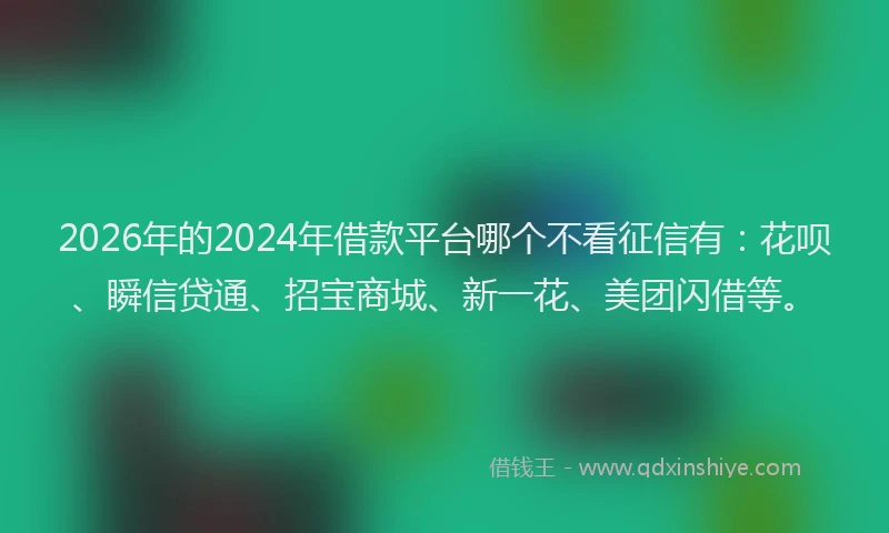 2026年的2024年借款平台哪个不看征信有：花呗、瞬信贷通、招宝商城、新一花、美团闪借等。