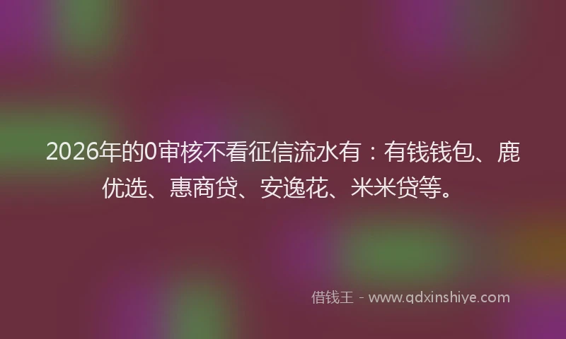 2026年的0审核不看征信流水有：有钱钱包、鹿优选、惠商贷、安逸花、米米贷等。