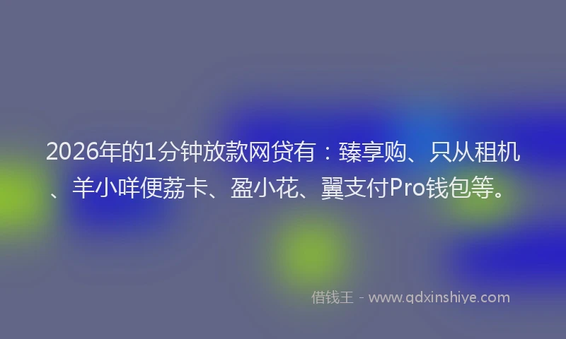 2026年的1分钟放款网贷有：臻享购、只从租机、羊小咩便荔卡、盈小花、翼支付Pro钱包等。