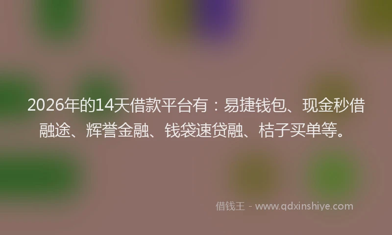 2026年的14天借款平台有:易捷钱包、现金秒借融途、辉誉金融、钱袋速贷融、桔子买单等。