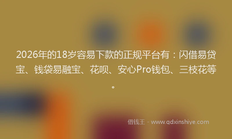 2026年的18岁容易下款的正规平台有:闪借易贷宝、钱袋易融宝、花呗、安心Pro钱包、三枝花等。