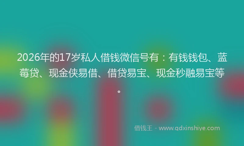 2026年的17岁私人借钱微信号有:有钱钱包、蓝莓贷、现金侠易借、借贷易宝、现金秒融易宝等。