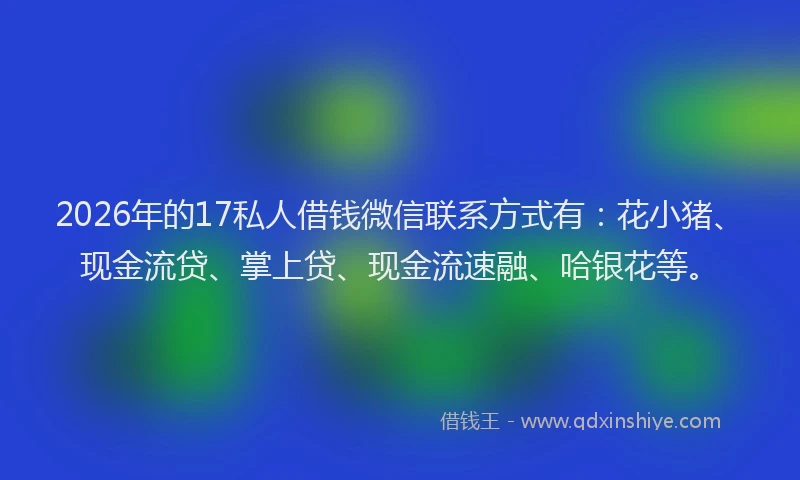 2026年的17私人借钱微信联系方式有:花小猪、现金流贷、掌上贷、现金流速融、哈银花等。