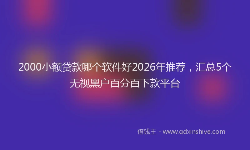 2000小额贷款哪个软件好2026年推荐，汇总5个无视黑户百分百下款平台