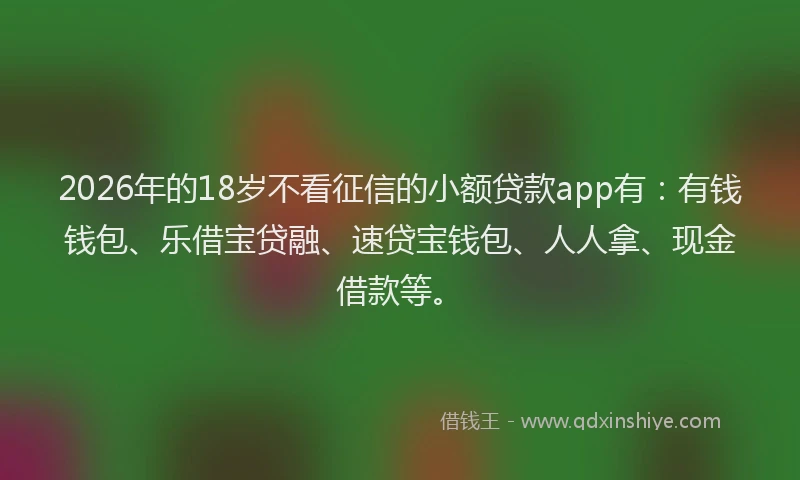 2026年的18岁不看征信的小额贷款app有：有钱钱包、乐借宝贷融、速贷宝钱包、人人拿、现金借款等。