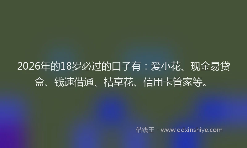 2026年的18岁必过的口子有：爱小花、现金易贷盒、钱速借通、桔享花、信用卡管家等。