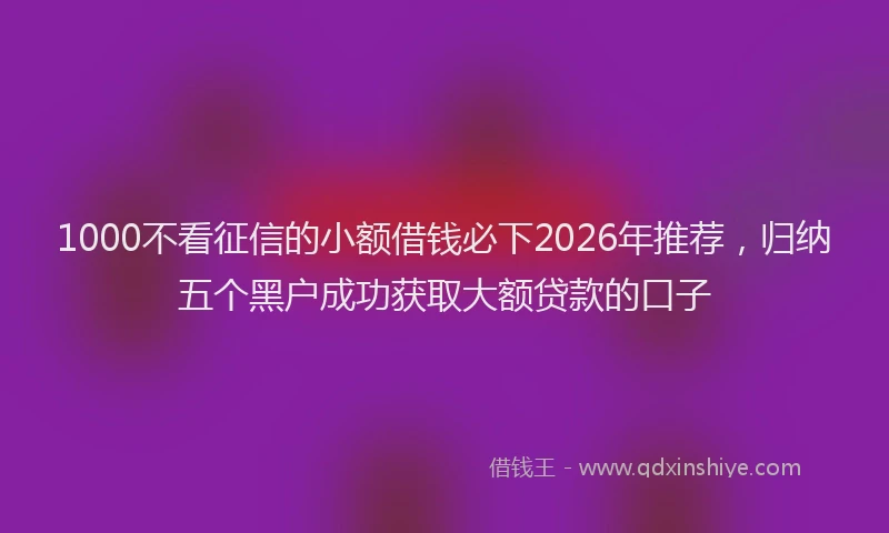 1000不看征信的小额借钱必下2026年推荐，归纳五个黑户成功获取大额贷款的口子