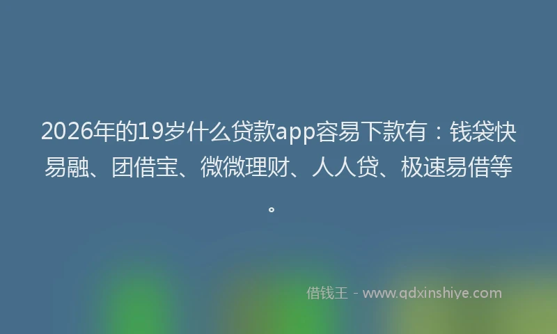 2026年的19岁什么贷款app容易下款有:钱袋快易融、团借宝、微微理财、人人贷、极速易借等。