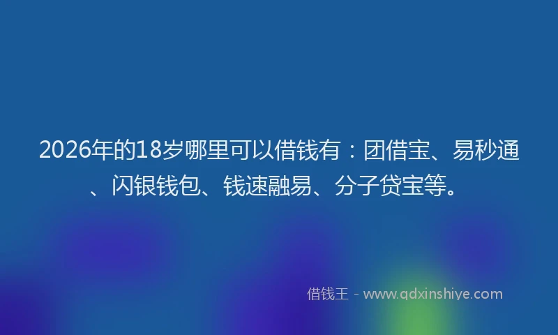 2026年的18岁哪里可以借钱有：团借宝、易秒通、闪银钱包、钱速融易、分子贷宝等。