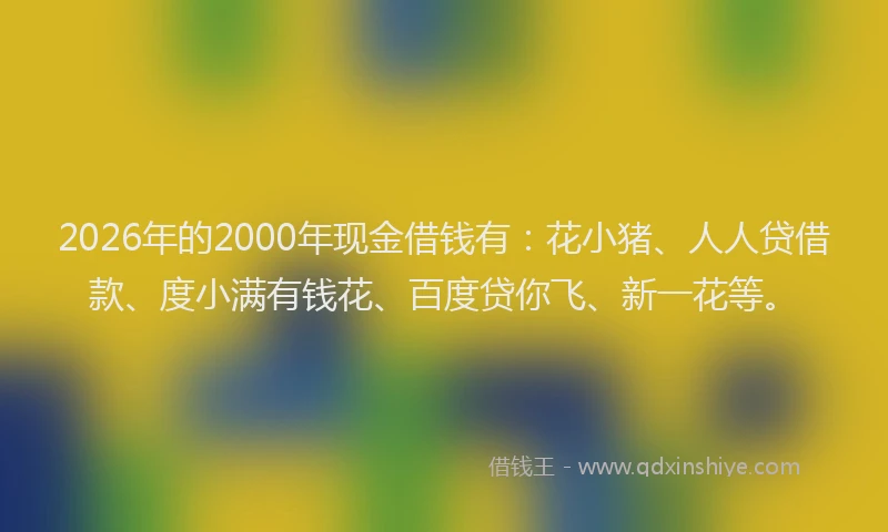 2026年的2000年现金借钱有：花小猪、人人贷借款、度小满有钱花、百度贷你飞、新一花等。