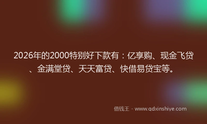 2026年的2000特别好下款有:亿享购、现金飞贷、金满堂贷、天天富贷、快借易贷宝等。