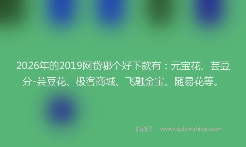 2026年的2019网贷哪个好下款有:元宝花、芸豆分-芸豆花、极客商城、飞融金宝、随易花等。