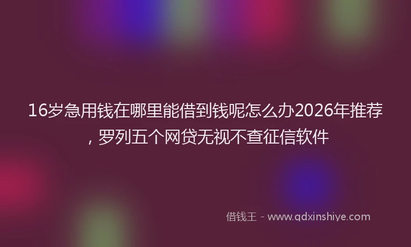 16岁急用钱在哪里能借到钱呢怎么办2026年推荐，罗列五个网贷无视不查征信软件
