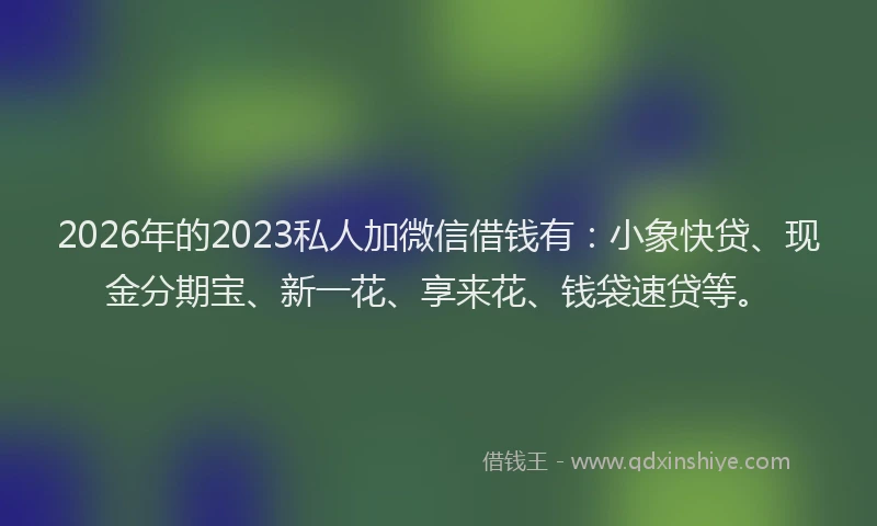 2026年的2023私人加微信借钱有：小象快贷、现金分期宝、新一花、享来花、钱袋速贷等。