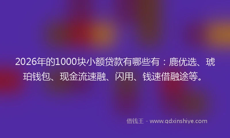 2026年的1000块小额贷款有哪些有:鹿优选、琥珀钱包、现金流速融、闪用、钱速借融途等。