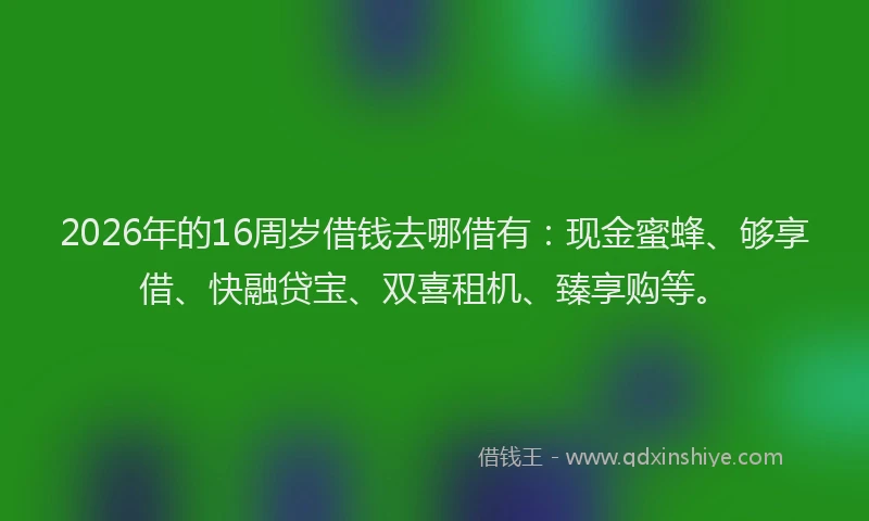 2026年的16周岁借钱去哪借有：现金蜜蜂、够享借、快融贷宝、双喜租机、臻享购等。