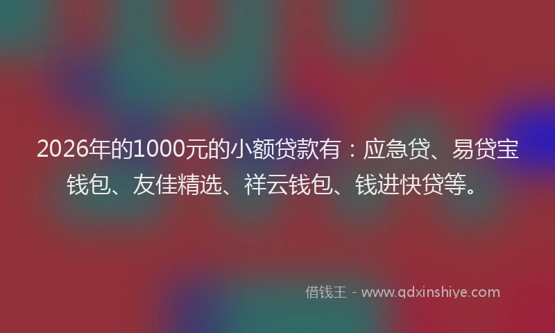 2026年的1000元的小额贷款有:应急贷、易贷宝钱包、友佳精选、祥云钱包、钱进快贷等。