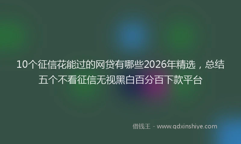 10个征信花能过的网贷有哪些2026年精选，总结五个不看征信无视黑白百分百下款平台
