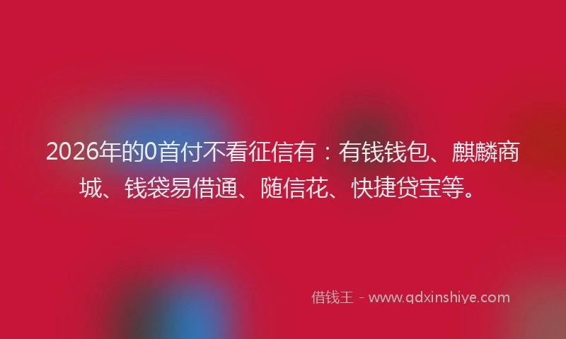 2026年的0首付不看征信有:有钱钱包、麒麟商城、钱袋易借通、随信花、快捷贷宝等。