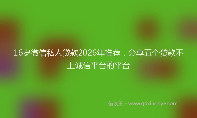 16岁微信私人贷款2026年推荐，分享五个贷款不上诚信平台的平台