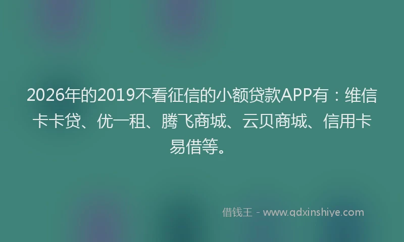 2026年的2019不看征信的小额贷款APP有:维信卡卡贷、优一租、腾飞商城、云贝商城、信用卡易借等。