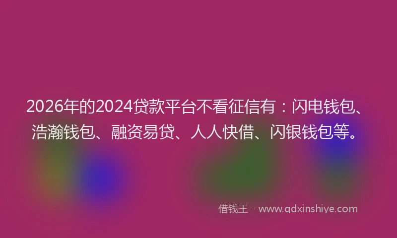 2026年的2024贷款平台不看征信有：闪电钱包、浩瀚钱包、融资易贷、人人快借、闪银钱包等。