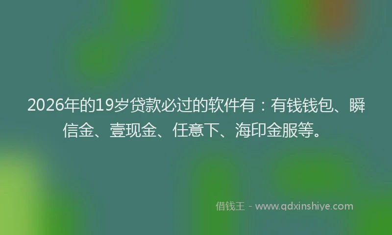 2026年的19岁贷款必过的软件有：有钱钱包、瞬信金、壹现金、任意下、海印金服等。