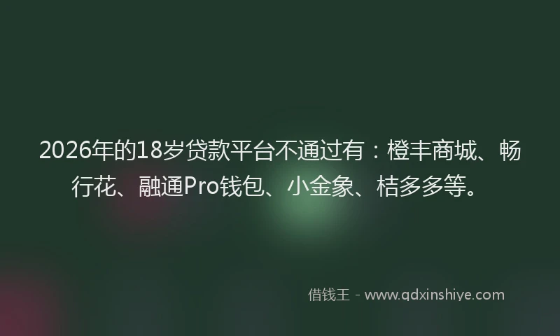 2026年的18岁贷款平台不通过有:橙丰商城、畅行花、融通Pro钱包、小金象、桔多多等。