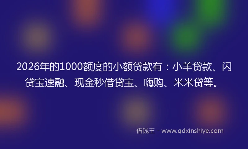2026年的1000额度的小额贷款有：小羊贷款、闪贷宝速融、现金秒借贷宝、嗨购、米米贷等。