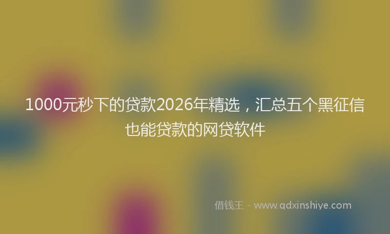 1000元秒下的贷款2026年精选，汇总五个黑征信也能贷款的网贷软件