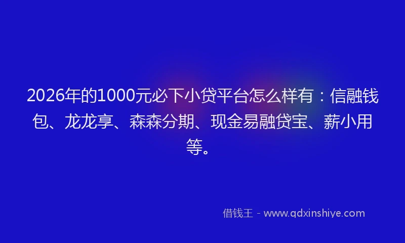 2026年的1000元必下小贷平台怎么样有:信融钱包、龙龙享、森森分期、现金易融贷宝、薪小用等。