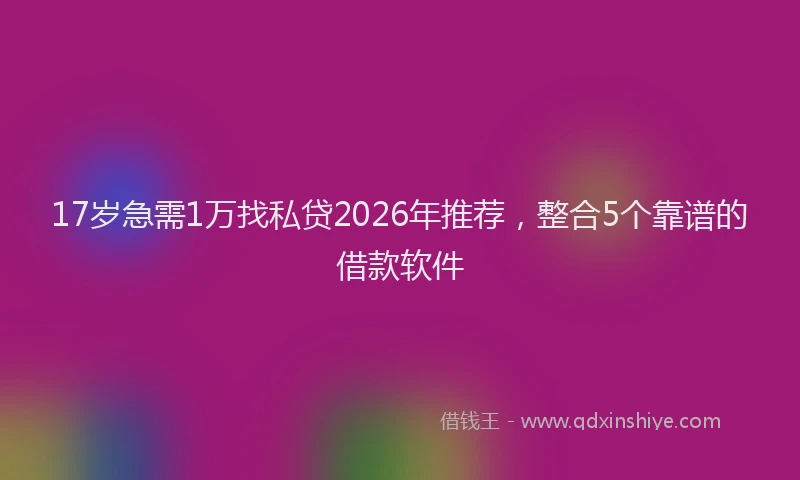 17岁急需1万找私贷2026年推荐，整合5个靠谱的借款软件