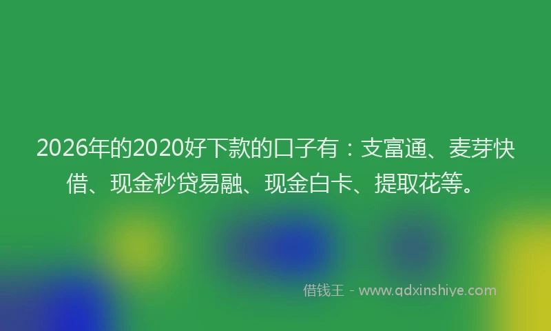 2026年的2020好下款的口子有：支富通、麦芽快借、现金秒贷易融、现金白卡、提取花等。