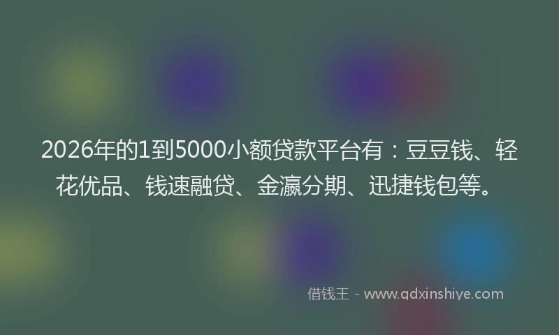2026年的1到5000小额贷款平台有:豆豆钱、轻花优品、钱速融贷、金瀛分期、迅捷钱包等。
