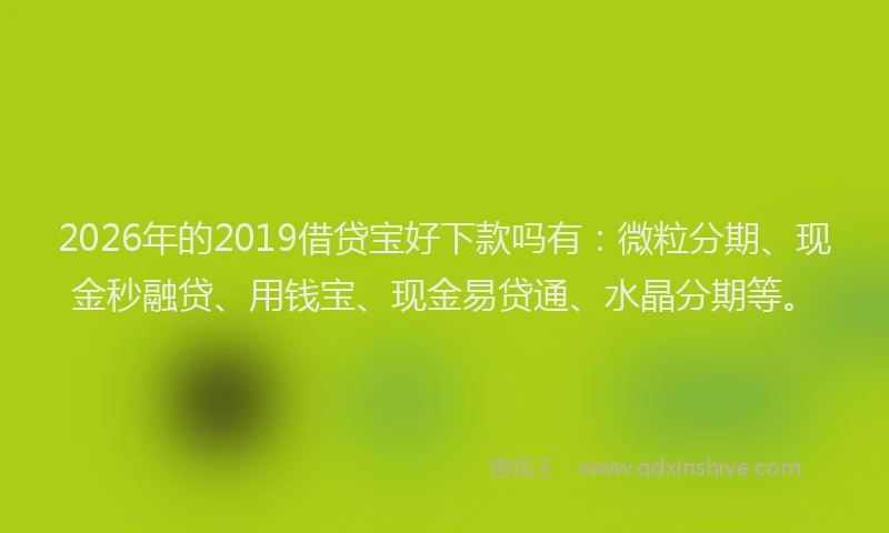 2026年的2019借贷宝好下款吗有:微粒分期、现金秒融贷、用钱宝、现金易贷通、水晶分期等。