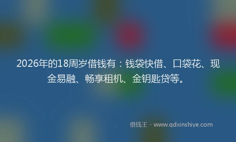 2026年的18周岁借钱有：钱袋快借、口袋花、现金易融、畅享租机、金钥匙贷等。