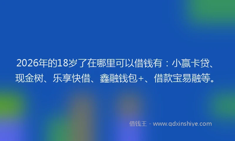 2026年的18岁了在哪里可以借钱有：小赢卡贷、现金树、乐享快借、鑫融钱包+、借款宝易融等。